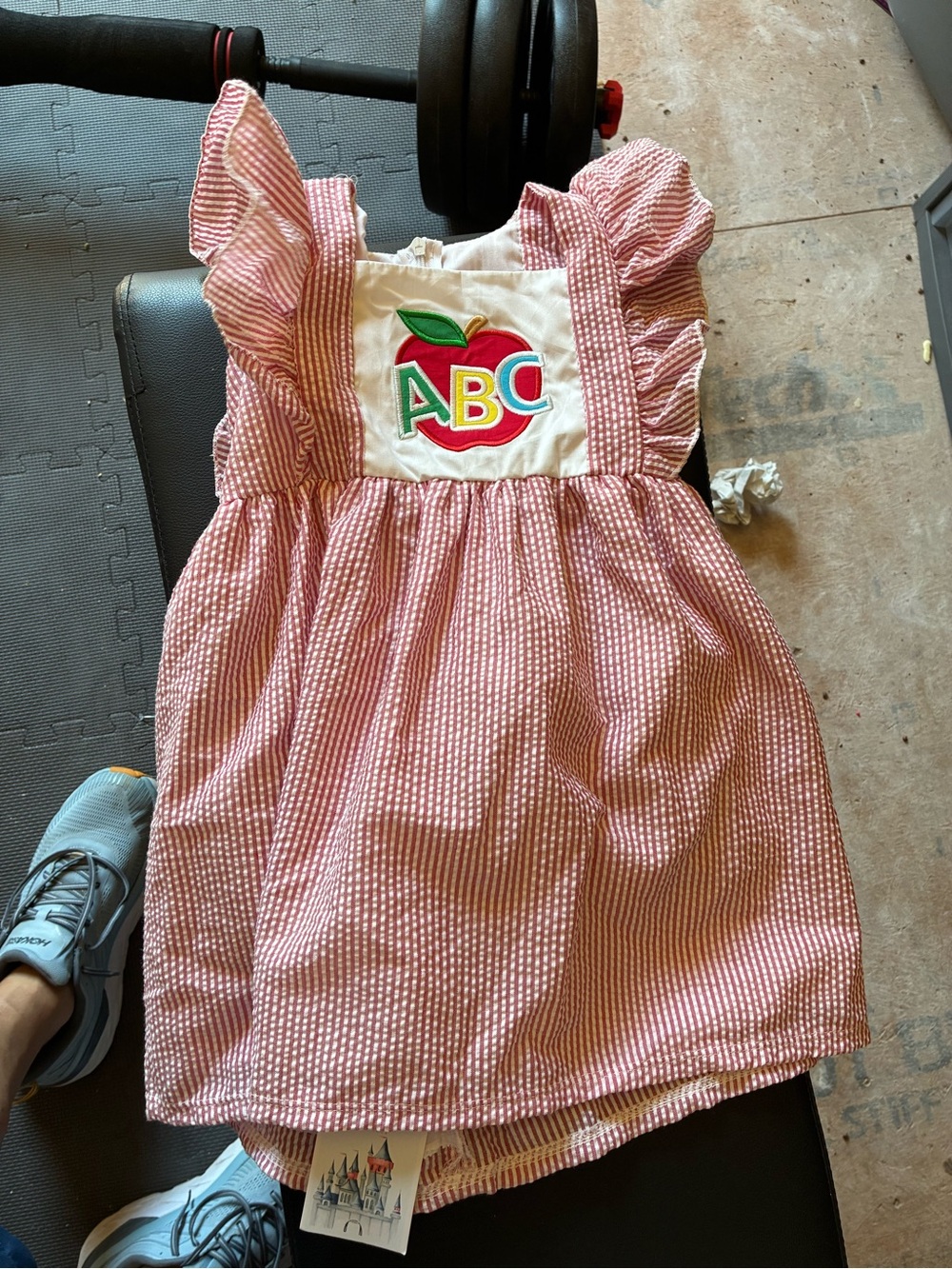 Pink Seersucker ABC Pinafore Dress for Girls magic kingdom boutique